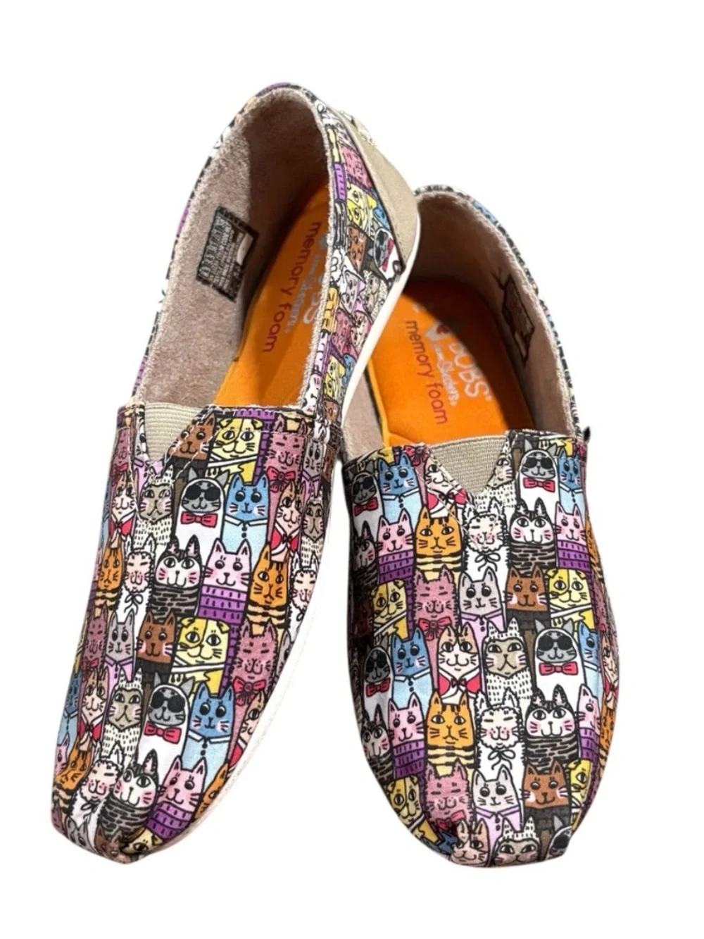Bobs Skechers Cat Print Memory Foam Slip On Shoes Size 8.5